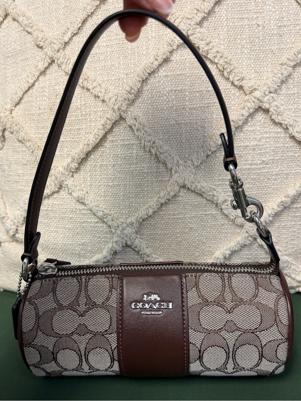 Coach Mini Barrel Bag in Brown and Beige Signature Canvas
